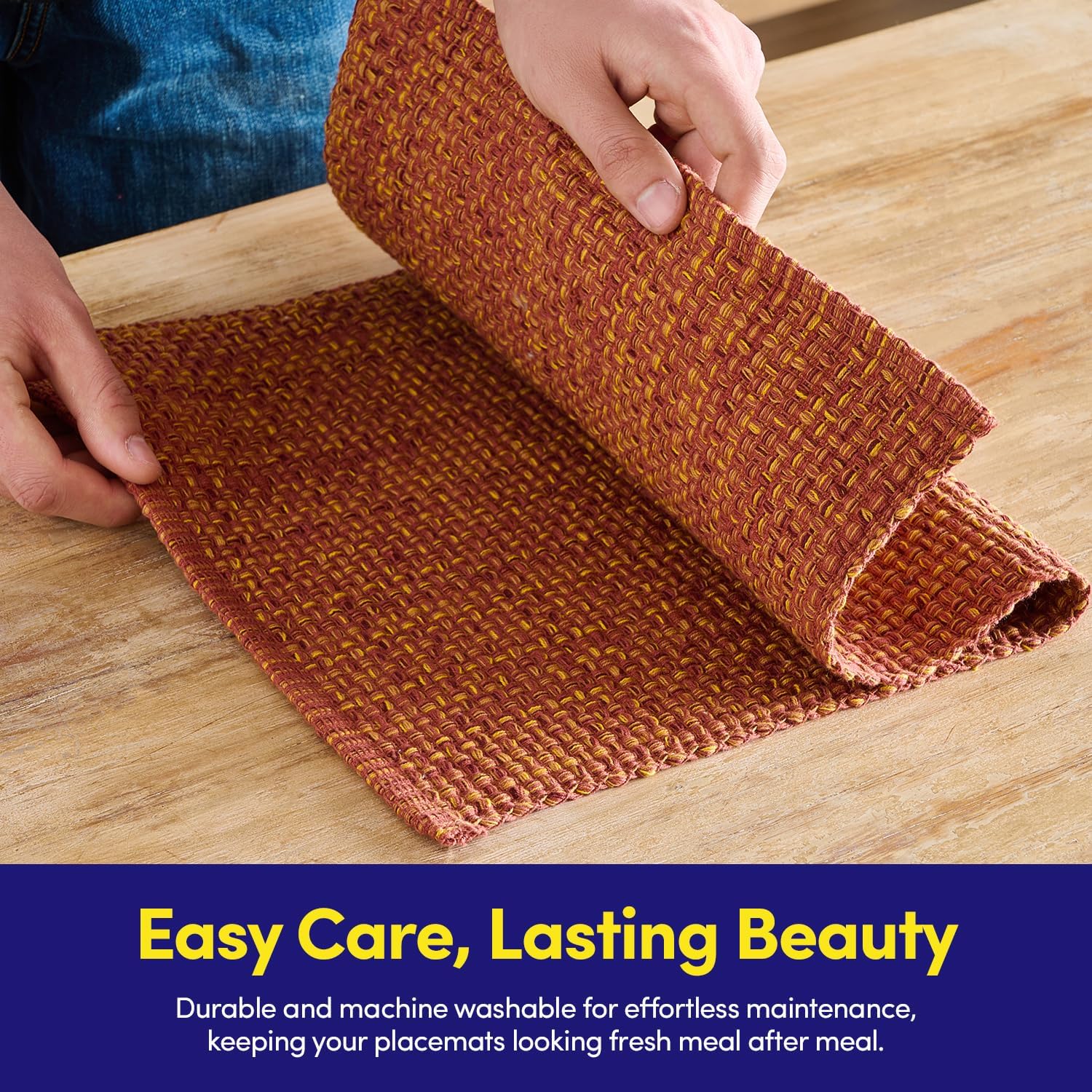 Sweet Home Collection 100% Cotton Placemats for Dining Room Rectangle Two Tone Woven Fabric 13" x 19" Soft Durable