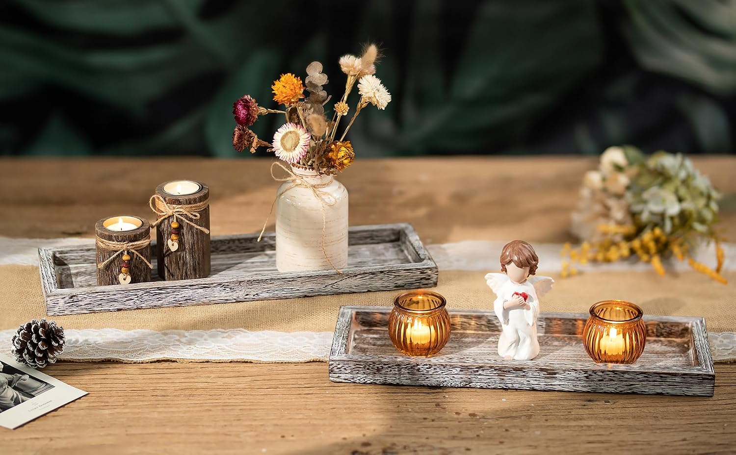 Farmhouse Small Trays / Whitewashed / 17 Inch