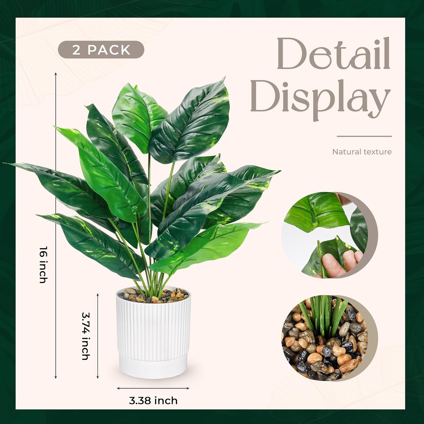16" Fake Plants Artificial Tropical Plants Indoor Faux Greenery / White / Set of 2
