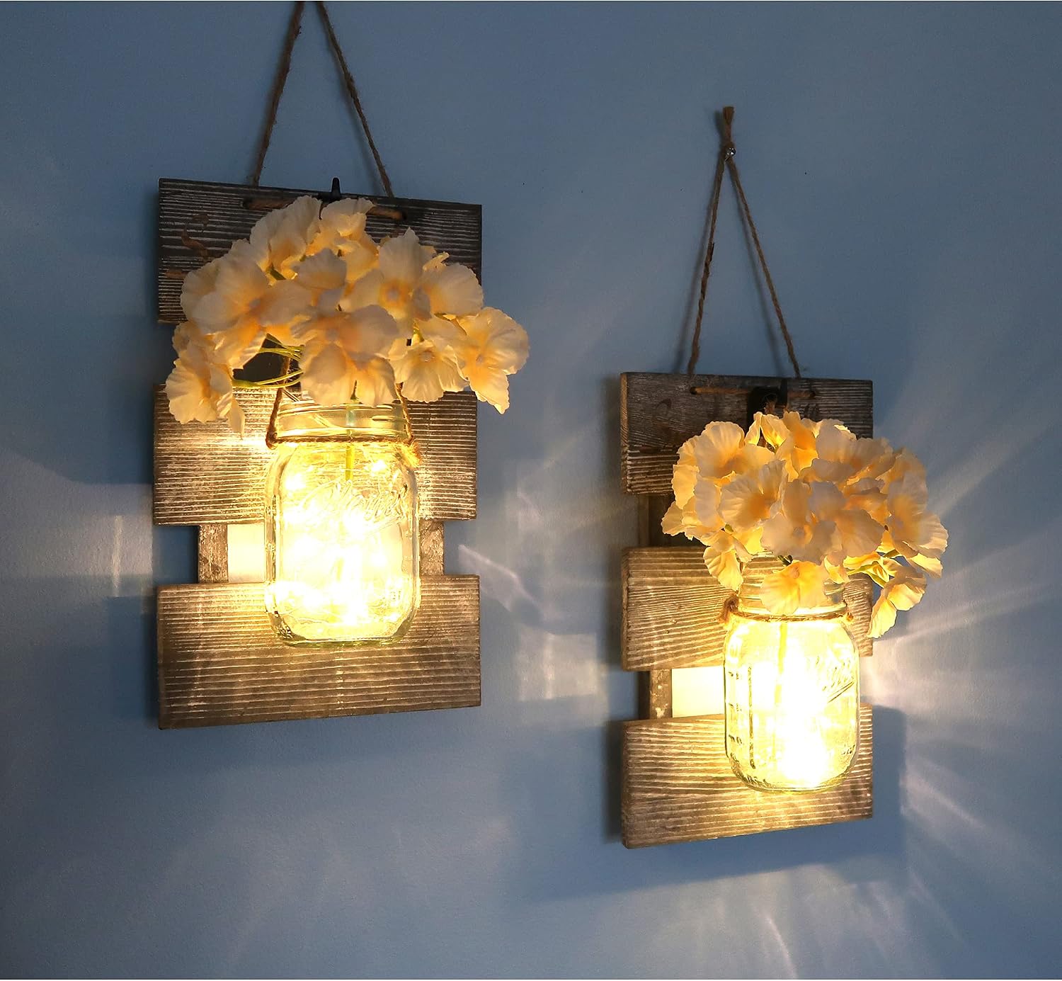 Farmhouse Wall Sconces / 11.8"H Grey + Hydrangea / Set of 2