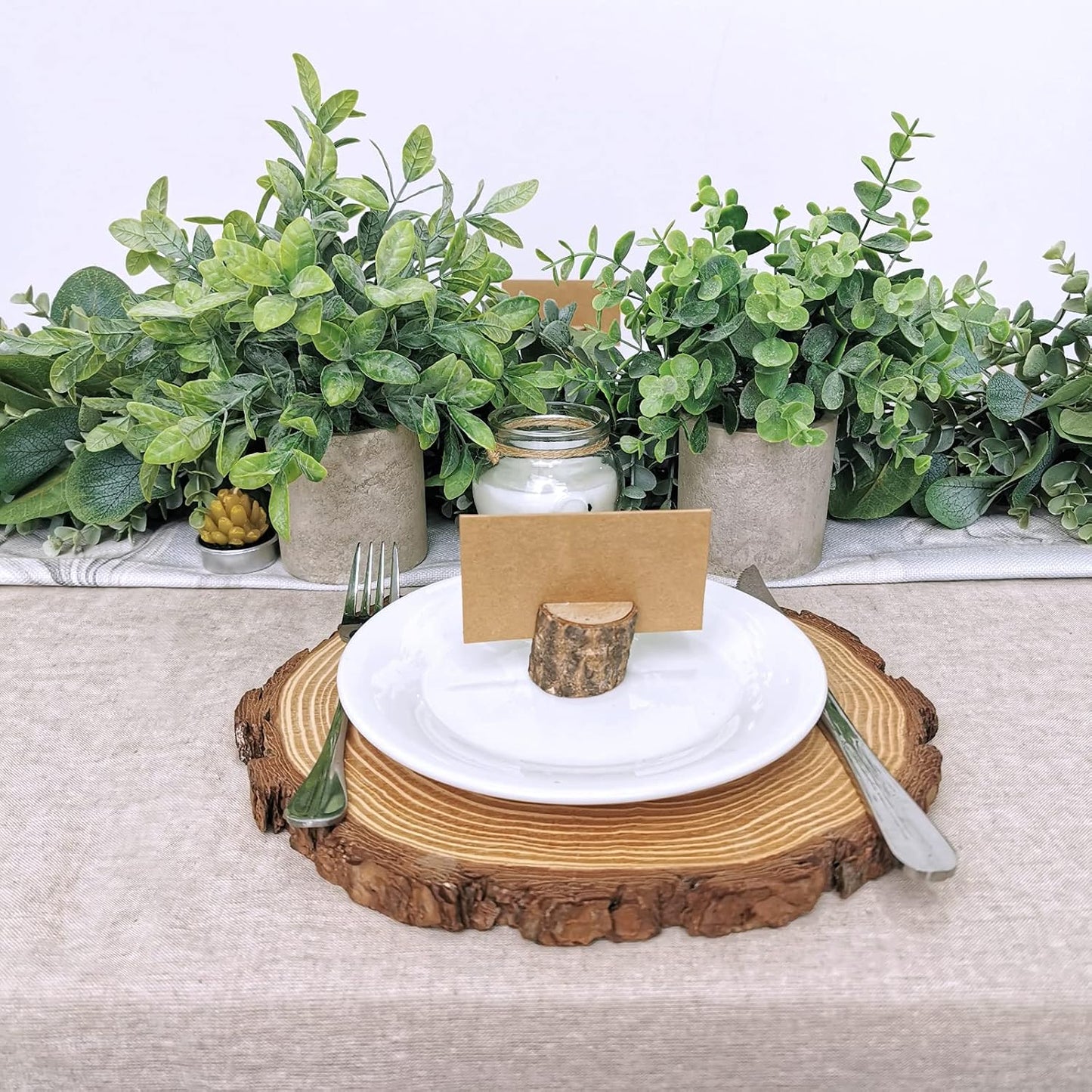 Faux Mini Potted Plants Artificial Eucalyptus Boxwood Plants in Pots Fake Greenery / Set of 2