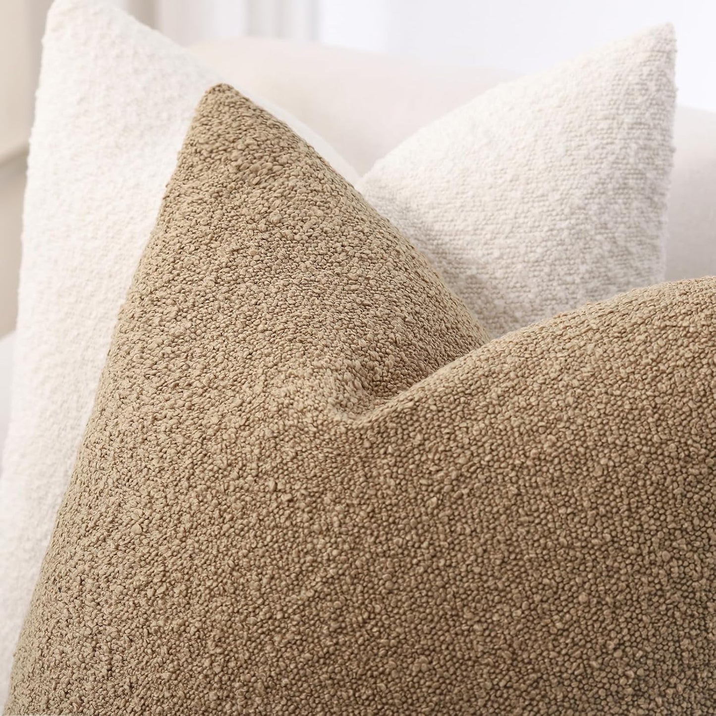 Boucle Decorative Throw Pillow Covers / Camel / 18 x 18 / Set of 2