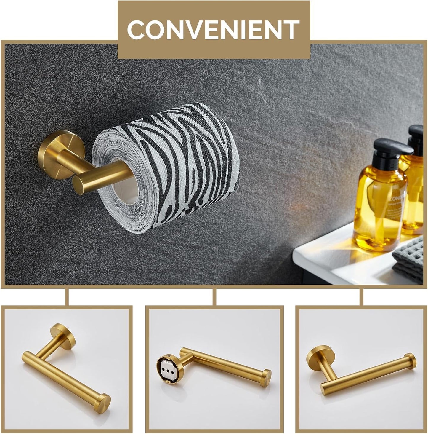 Angle Simple Bathroom Hardware Set Brushed Dark Gold, 4-Piece | SUS304 Stainless Steel Bathroom Fixtures Accessory Kit