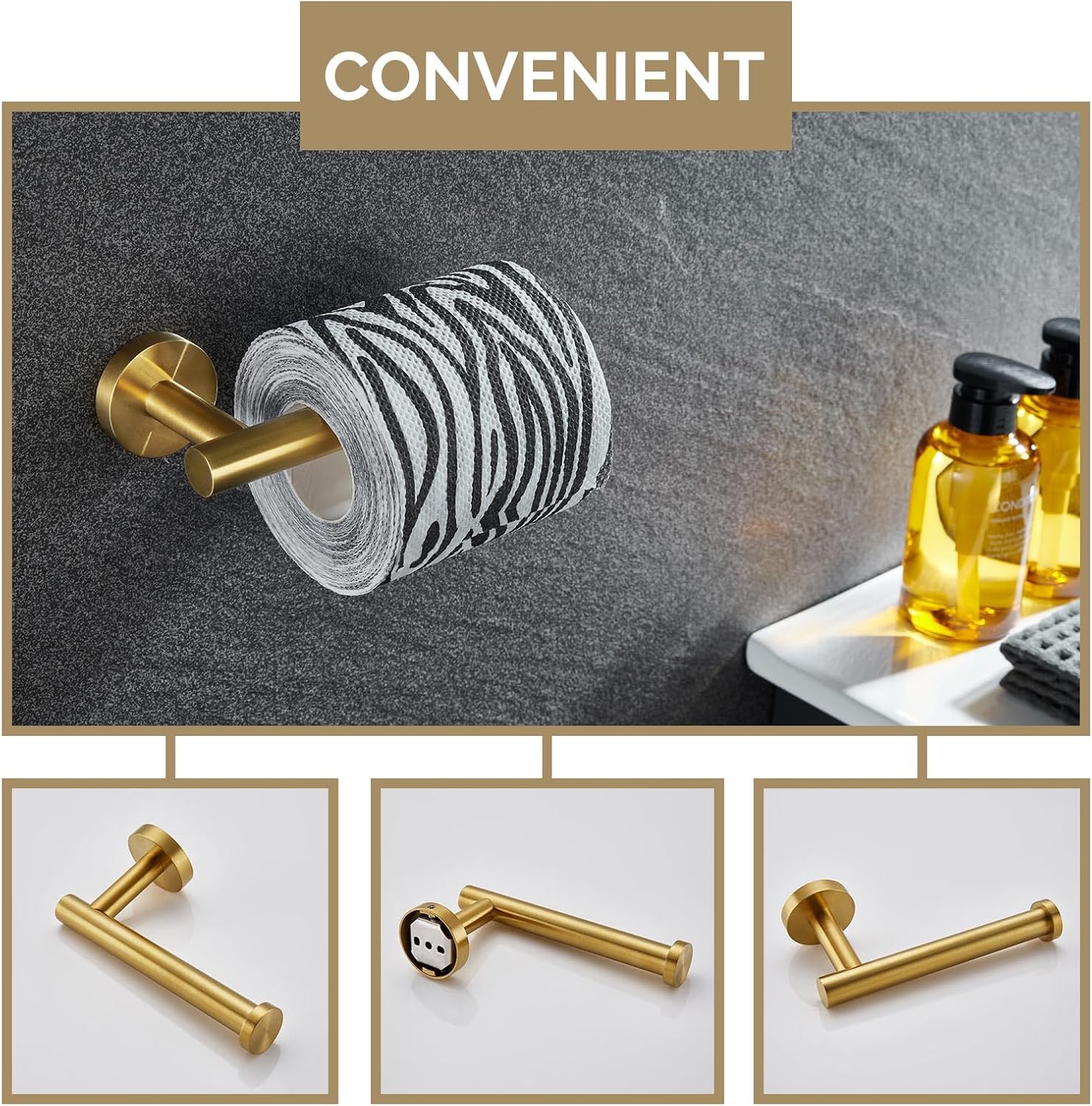 Angle Simple Bathroom Hardware Set Brushed Dark Gold, 4-Piece | SUS304 Stainless Steel Bathroom Fixtures Accessory Kit