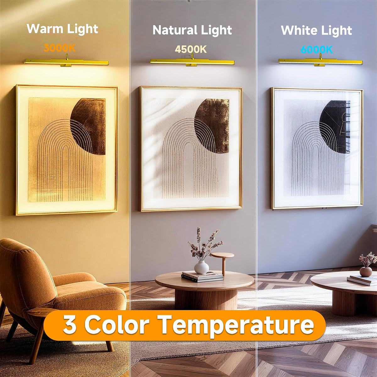 Art Picture Frame Light for Wall Gold,6000mAh Wireless Gallery Lighting,Rechargeable Battery Remote Dimmable LED for