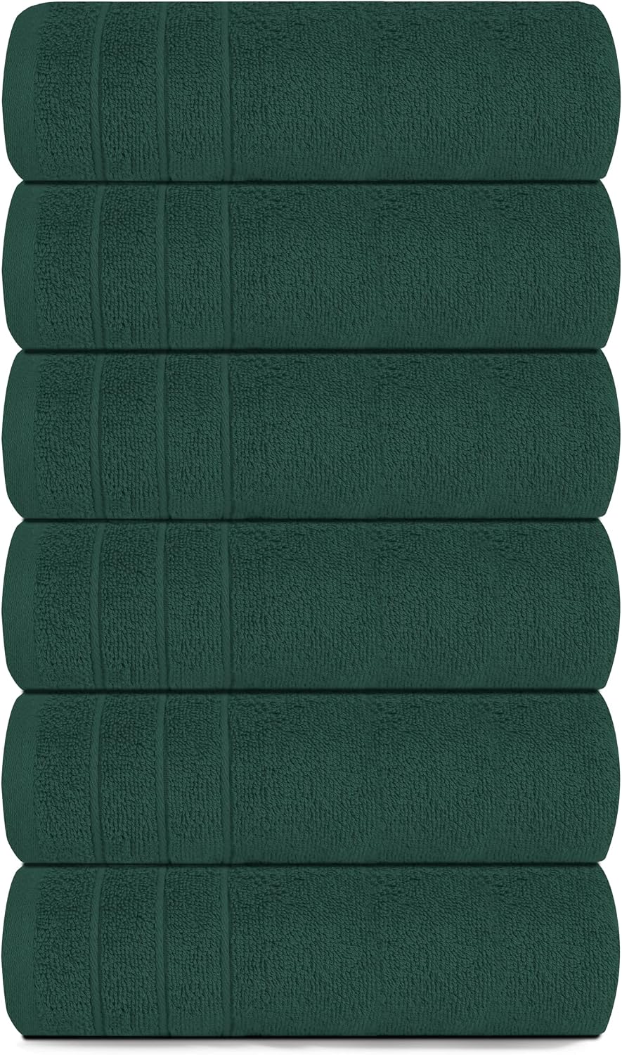 6 Piece Hand Towels Set 16 x 28 Inches, Hunter Green | 100% Cotton, Lighter Weight, Quick to Dry, 16 x 28 Inches, Super