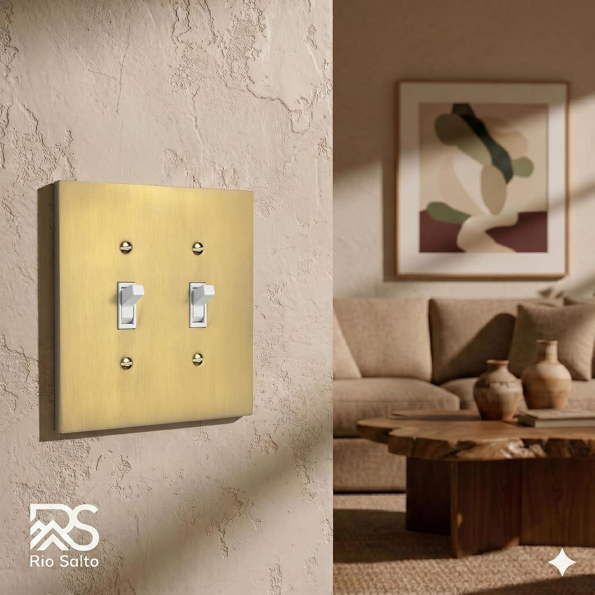 Rio Salto Gold Decorative 2 Light Switch Cover Plate Outlet Covers 2 Pack Double Toggle Switch Plate 2-Gang Flip Switch
