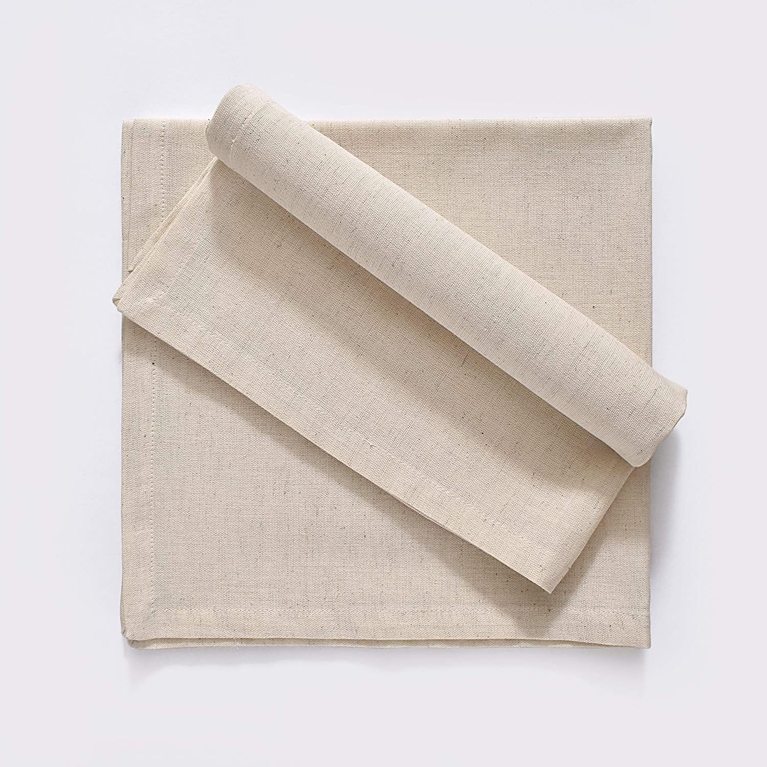 FINGERCRAFT Cloth Napkin, Cotton Linen, Set of 12, 20x20 inch, Ivory | Mitered, premium quality, soft, absorbent
