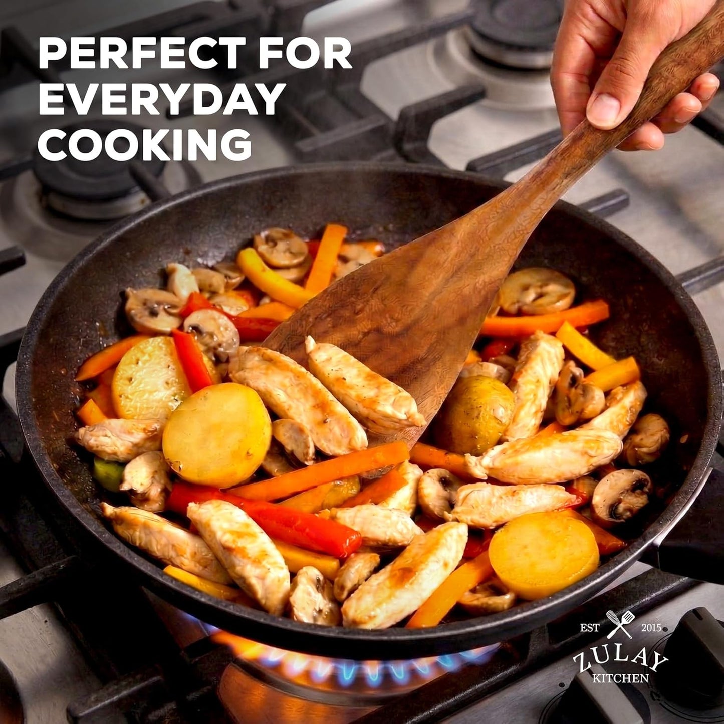 Zulay Kitchen 9-Piece Teak Wood Cooking Utensil Set – Non-Toxic & Non-Stick Safe Wooden Spoons & Kitchen Tools with