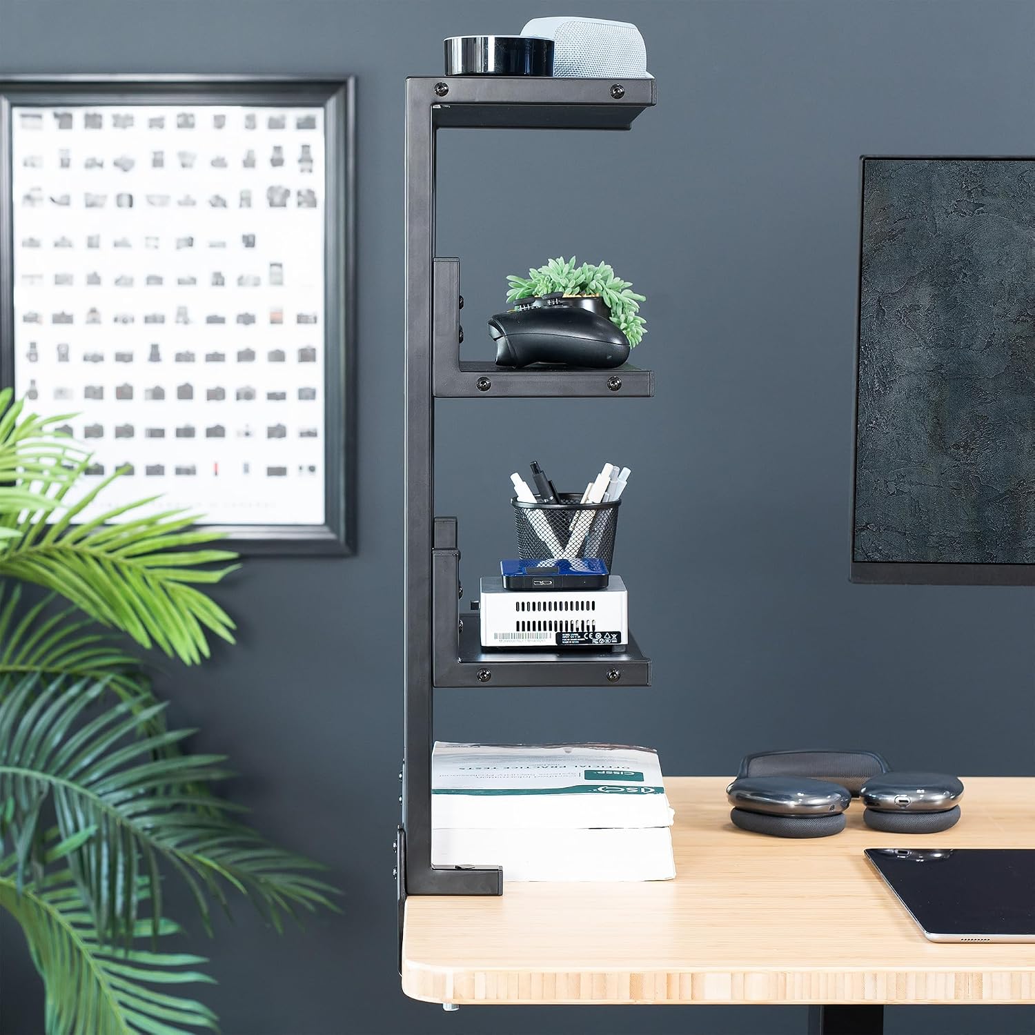 VIVO Clamp-on 13 inch Above or Below Desk 3-Tier Shelving Unit for Table Accessories, Gaming Devices, and More, Storage
