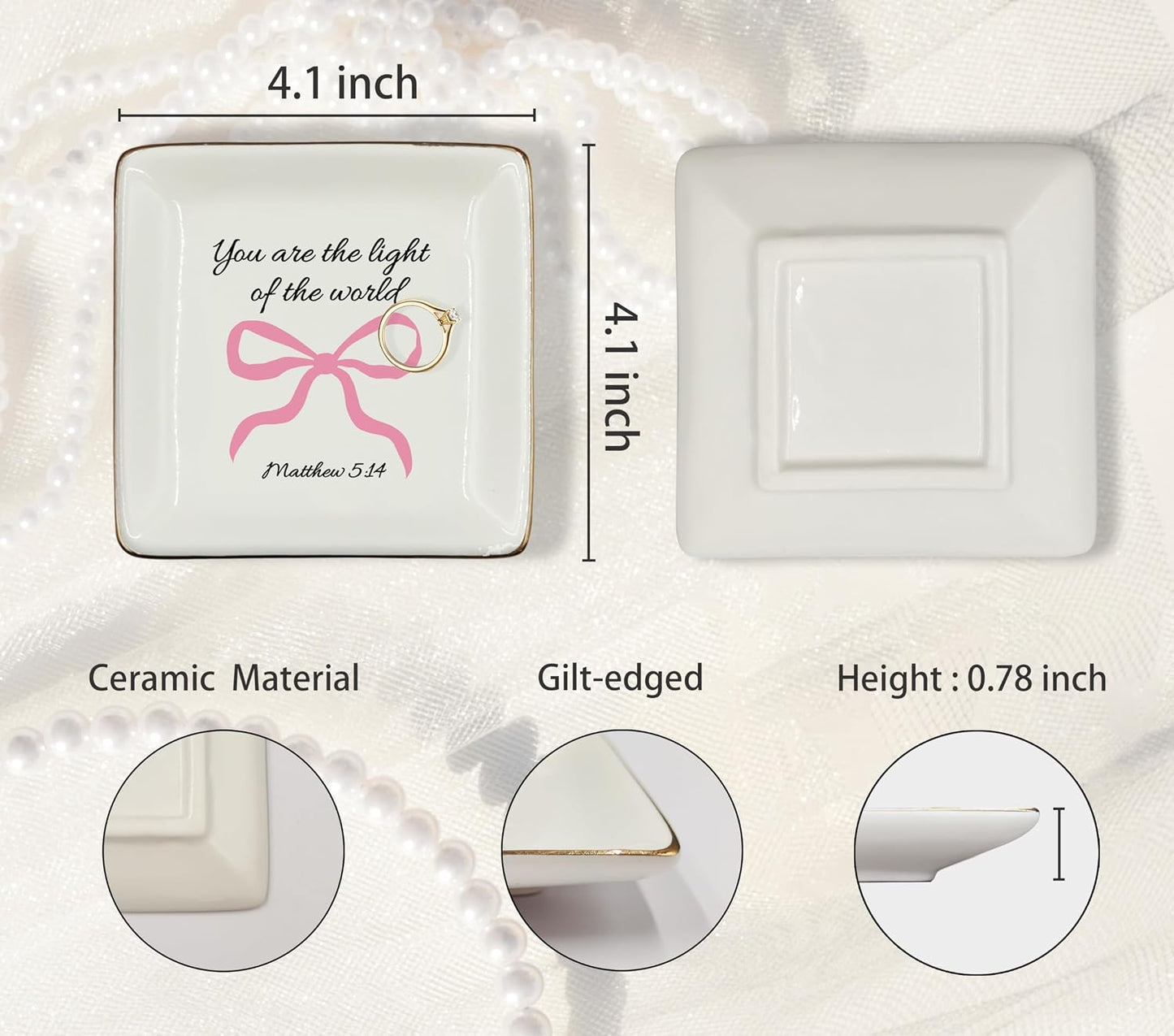 Christian Coquette Bow Ceramic Jewelry Tray Dish / Pink 2