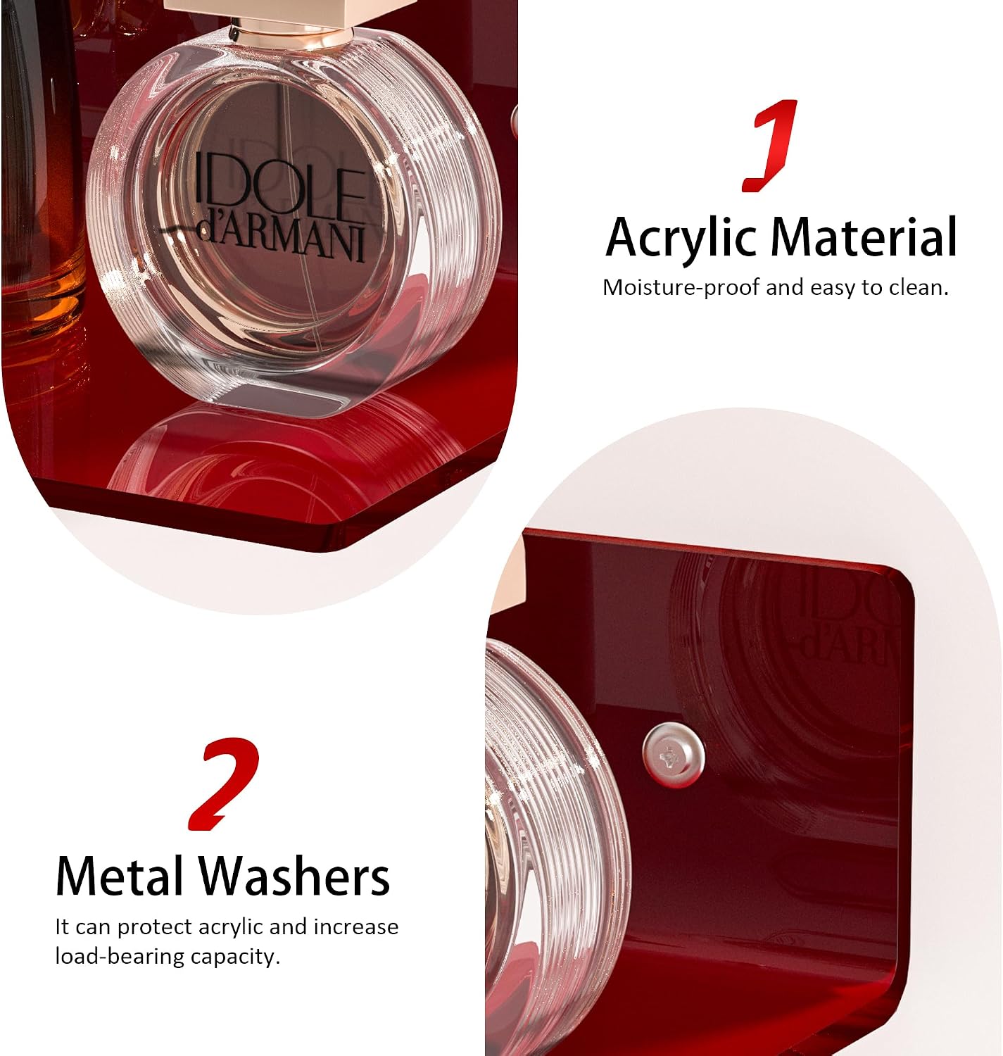 Sezanrpt 15 Inches Red Acrylic Shelves, Wall Mounted Shelves for Bedroom, Wall Display Shelves for Collectibles, Funko