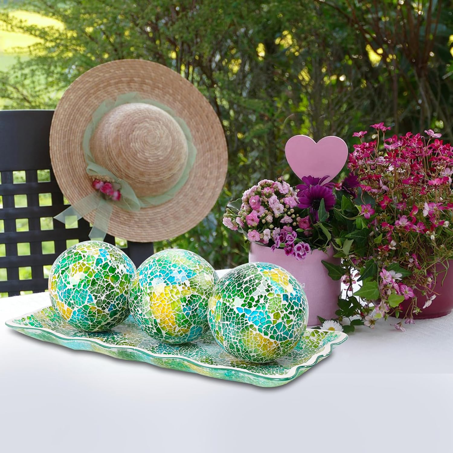 Tray / Decorative Ball and Glass Bowl / Green / 4 Inch