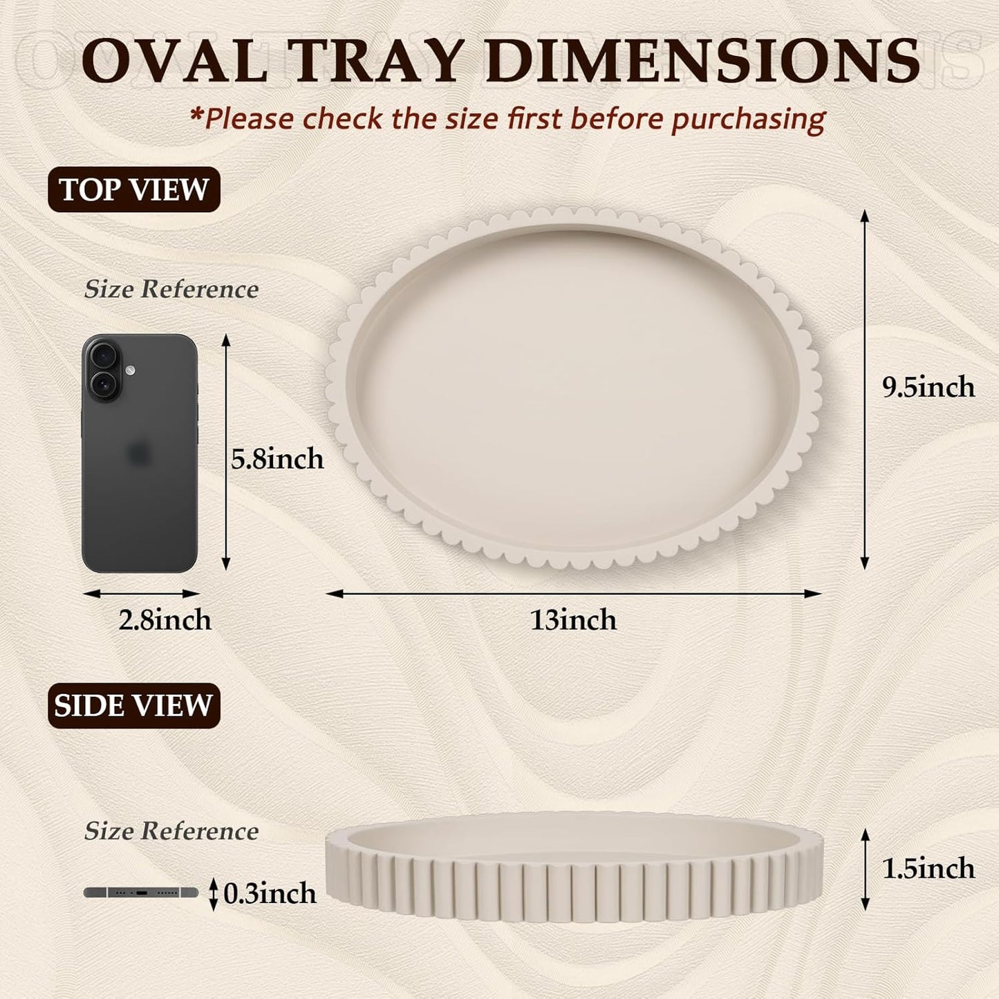 Oval Tray / 13" Concrete Coffee Table Tray / Cream Gray / 13 x 9.5 x 1.5