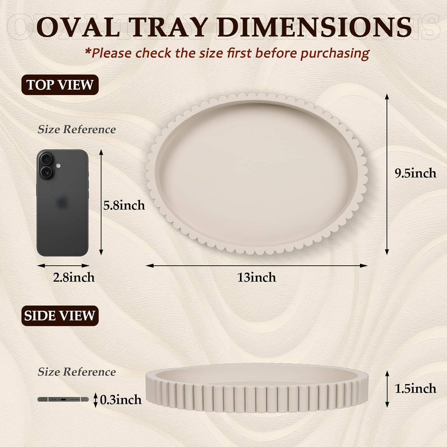 Oval Tray / 13" Concrete Coffee Table Tray / Cream Gray / 13 x 9.5 x 1.5