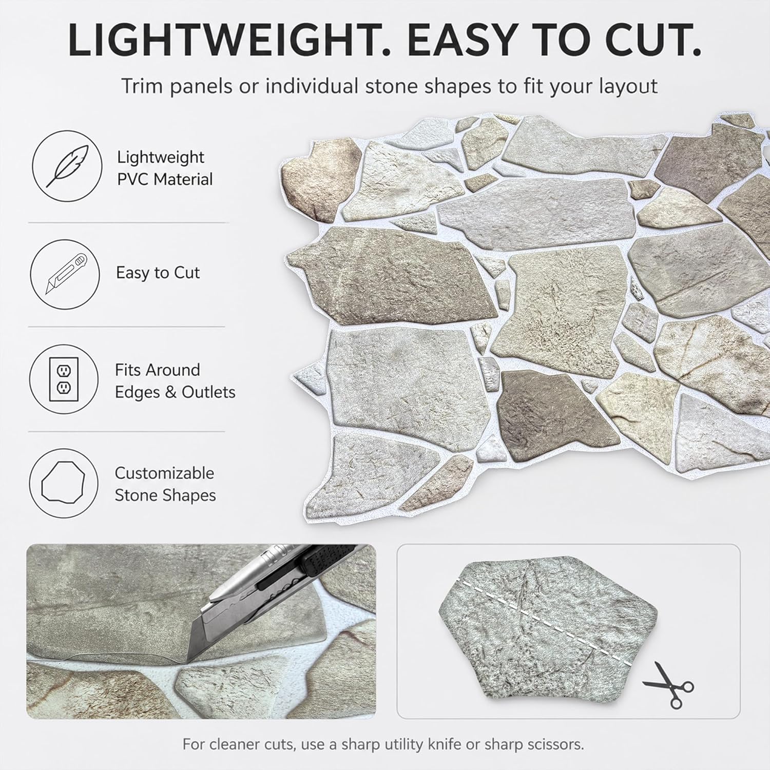 3D Faux Stone Wall Panels, Wild Boulder, Pack of 10, Covers 28.86 Sq Ft | Grey, Beige & Brown, Lightweight PVC, 17.5" x