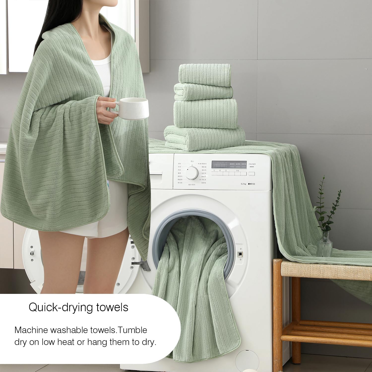 18 Piece Family Bath Towel Set Include 6 Bath Towels,6 Hand Towels and 6 Washcloths Soft Bathroom Towel with Hanging