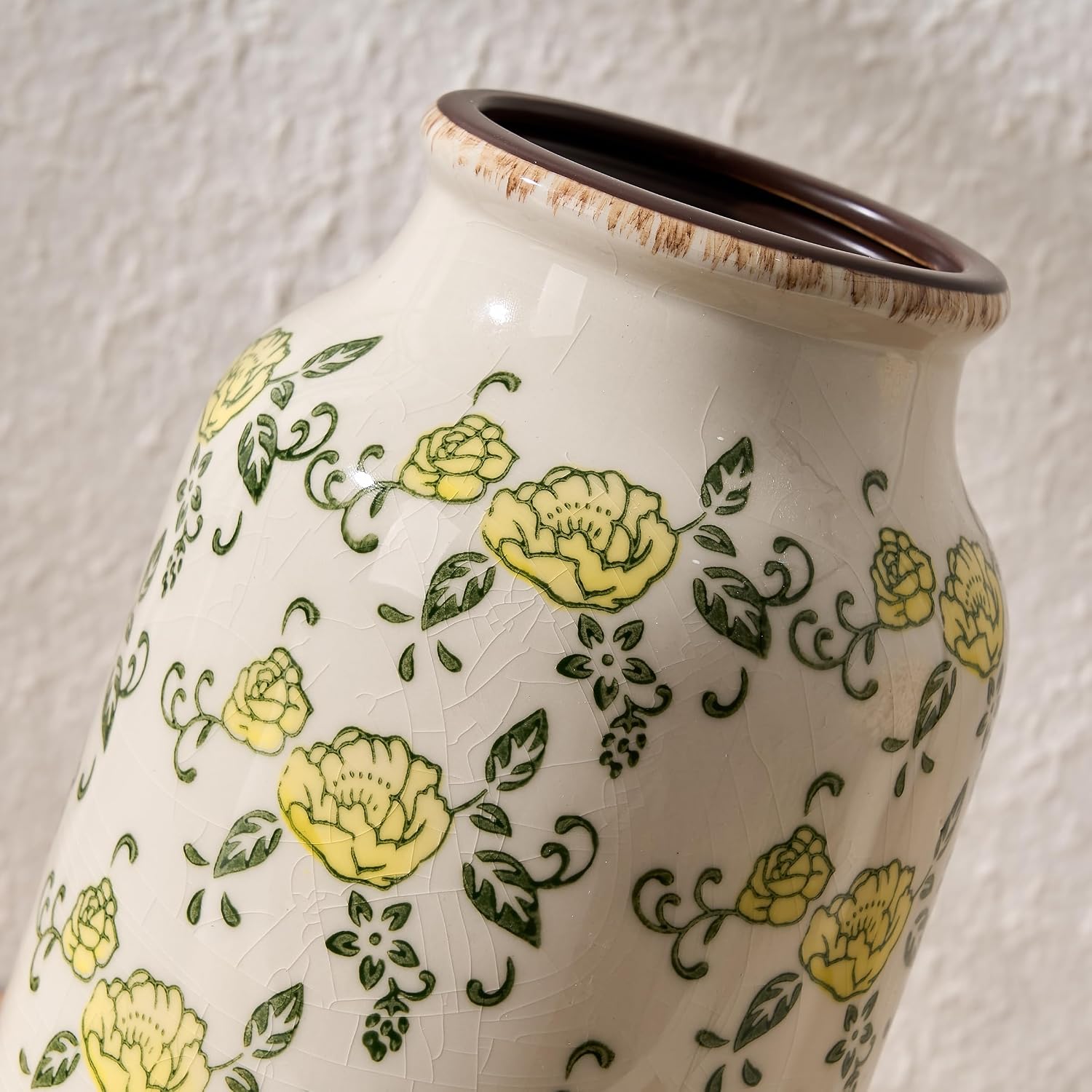 Ceramic Vintage Pastoral Vase / 18049-yellow Rose / 8.78 Inch