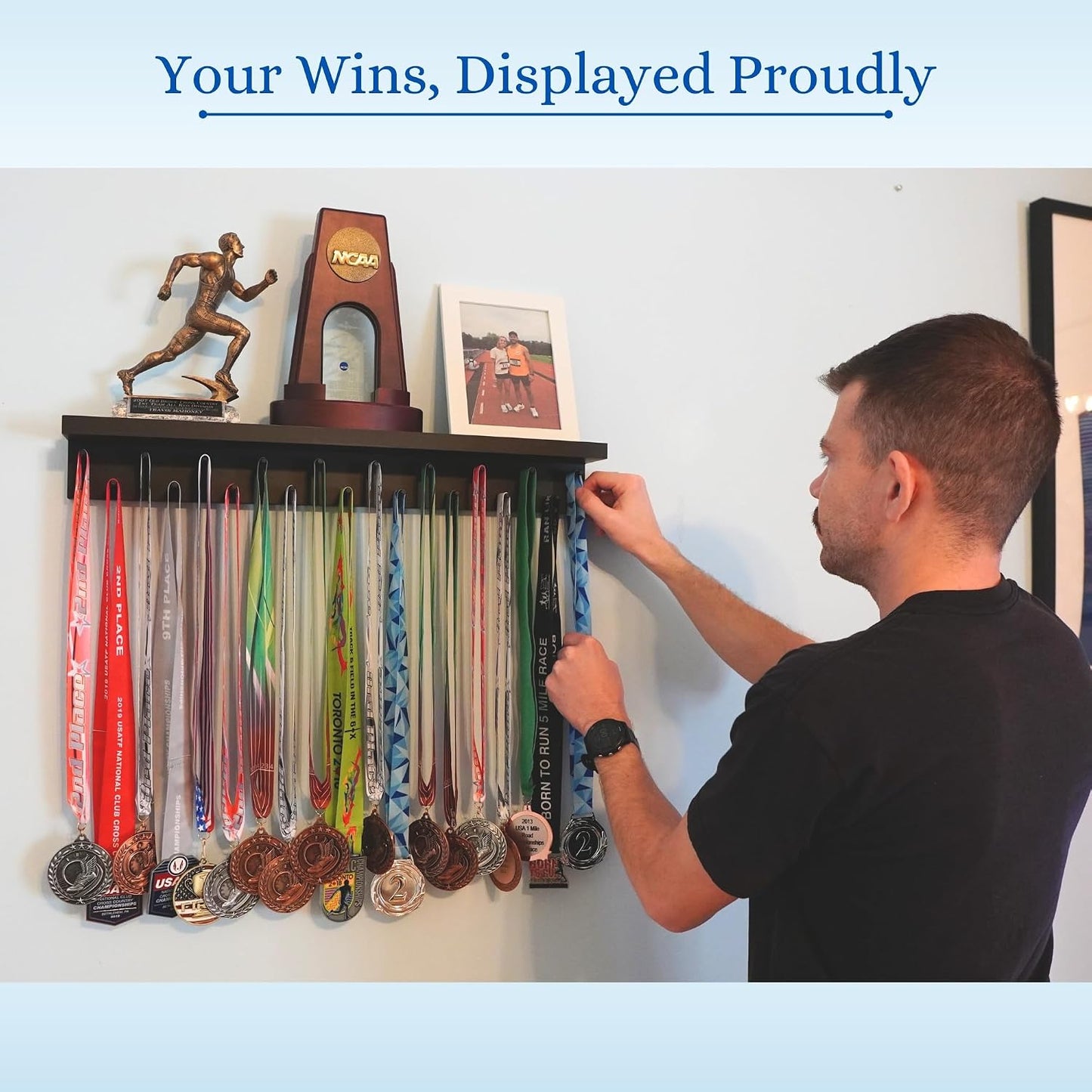 Premier Medal Hanger Display Rack and Trophy Shelf for Gymnastics, Soccer, Basketball, Football, and More – 2, ft