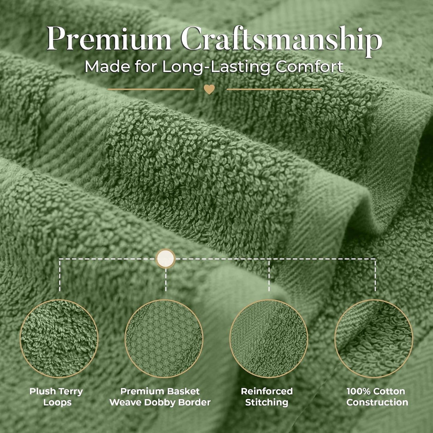 DAN RIVER 600 GSM Cotton Large Bath Towels Set of 4, 27 x 54 Inches, Green | Larger & Lighter Weight Towels for