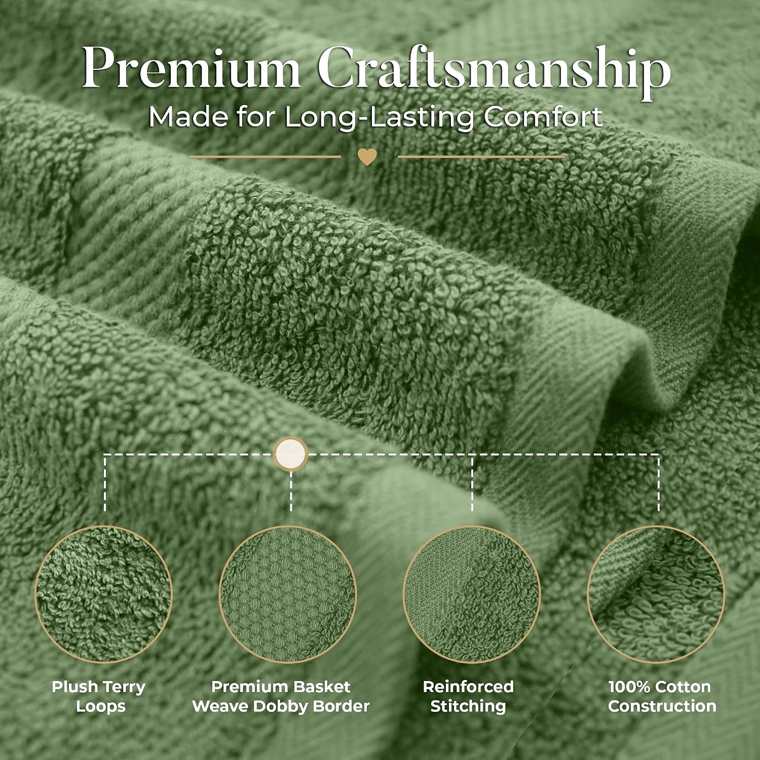 DAN RIVER 600 GSM Cotton Large Bath Towels Set of 4, 27 x 54 Inches, Green | Larger & Lighter Weight Towels for
