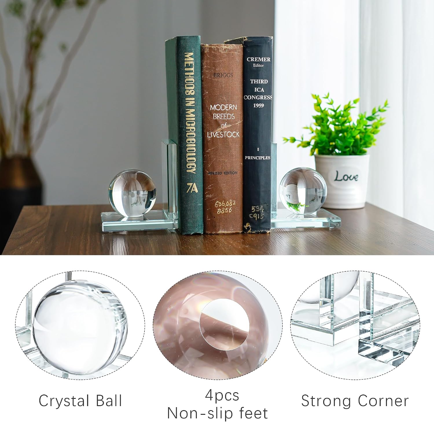 Book / 1 Pair Crystal Bookends / Ball