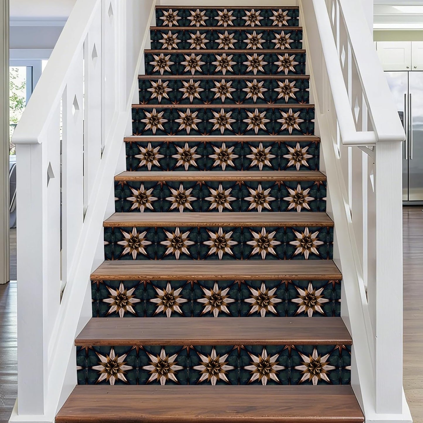 15 Strips Vintage Stair Stickers / Brown,green / 7.1 x 39