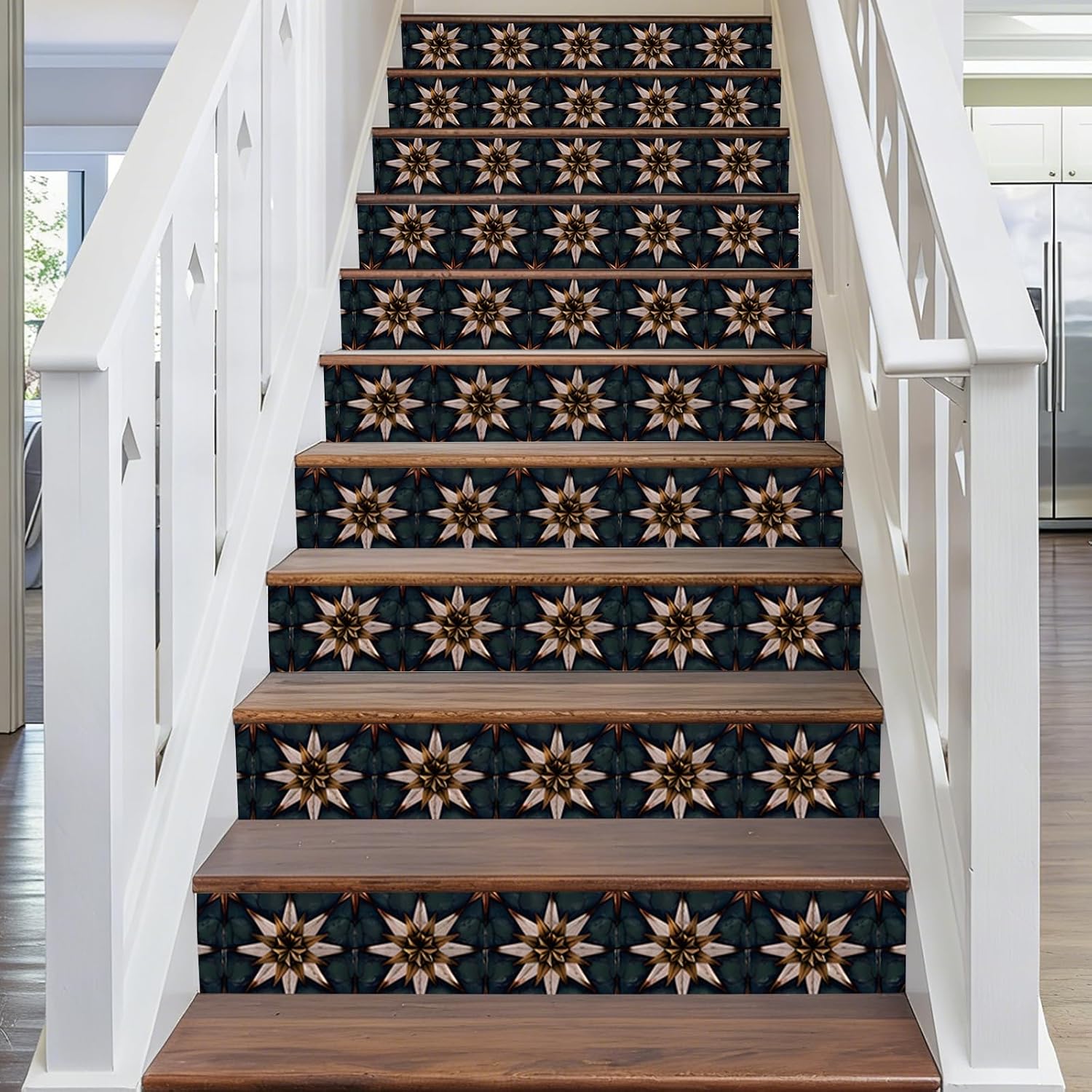 15 Strips Vintage Stair Stickers / Brown,green / 7.1 x 39