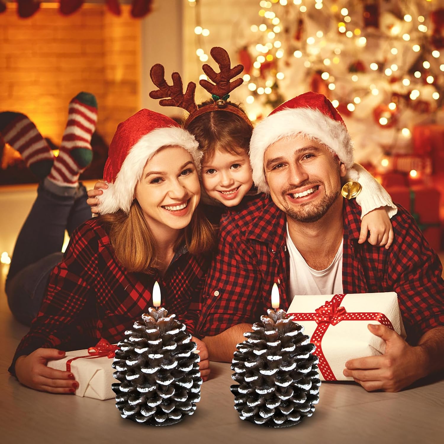 Wondise Pine Cone Flameless Candles with 6H Timer | Battery Operated Real Wax Brown Flickering 3D Wick Candles for
