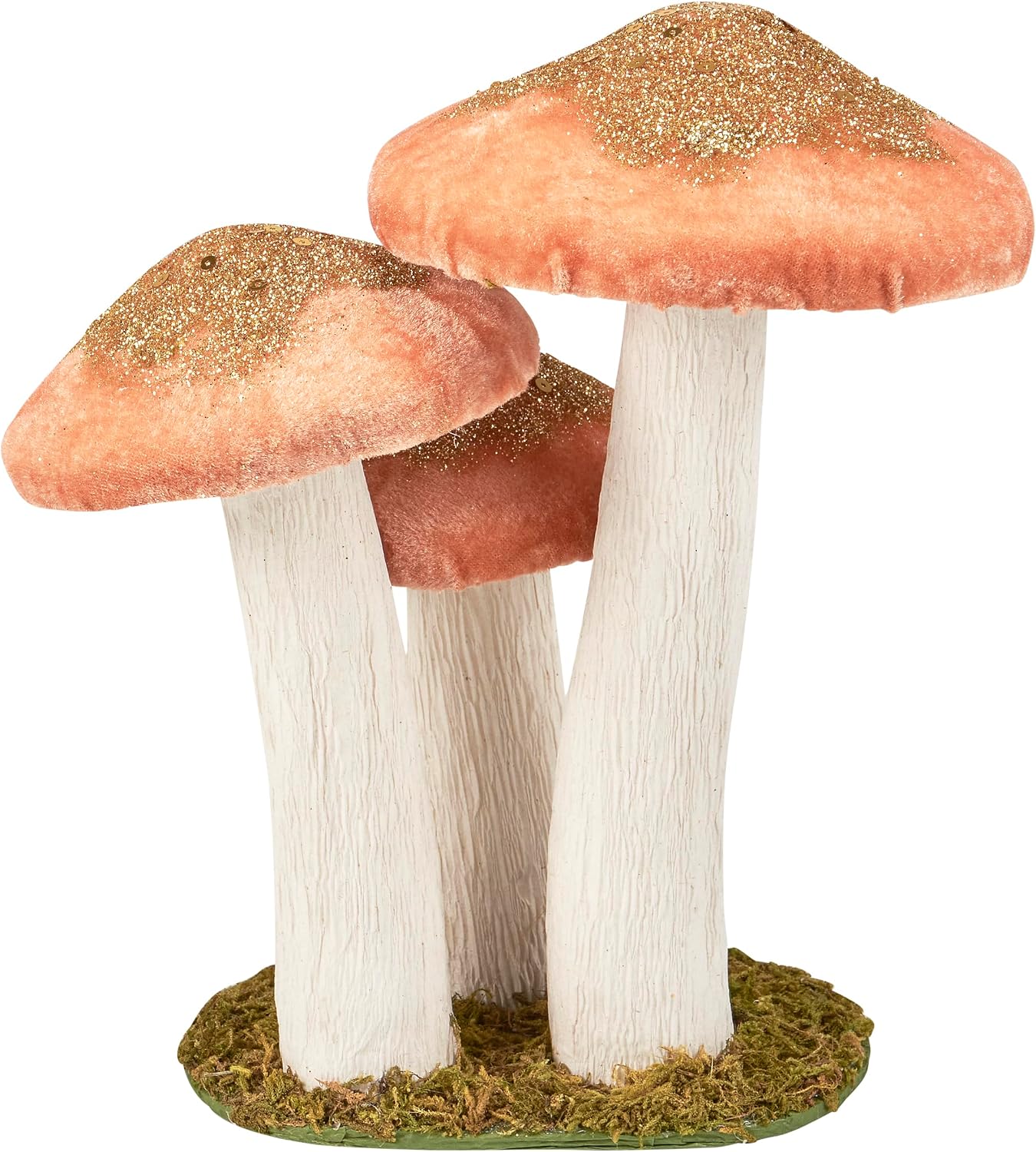 foam mushrooms uniquely detailed/velvet glitter accents/natural foliage / Pink