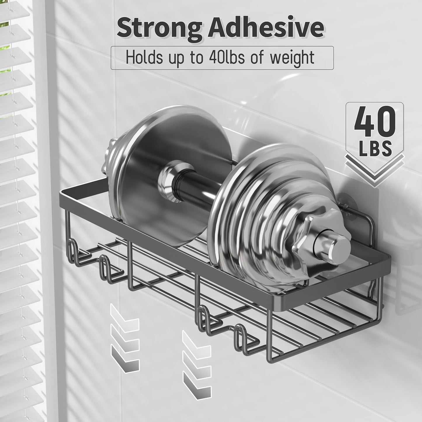 Self Adhesive Bathroom Wall Storage Basket Rustproof / Dark Grey / Set of 5