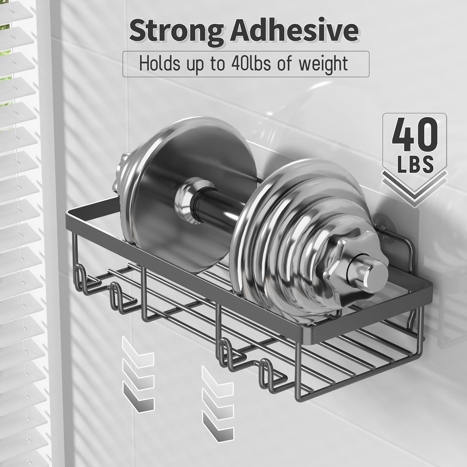 Self Adhesive Bathroom Wall Storage Basket Rustproof / Dark Grey / Set of 5