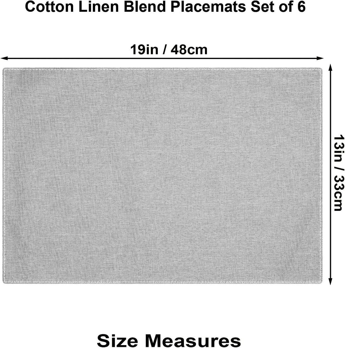 Cloth Placemats Set of 6, Cotton Linen Blend Place Mats, Light Gray | Machine Washable, Double Layered, Heat Resistant