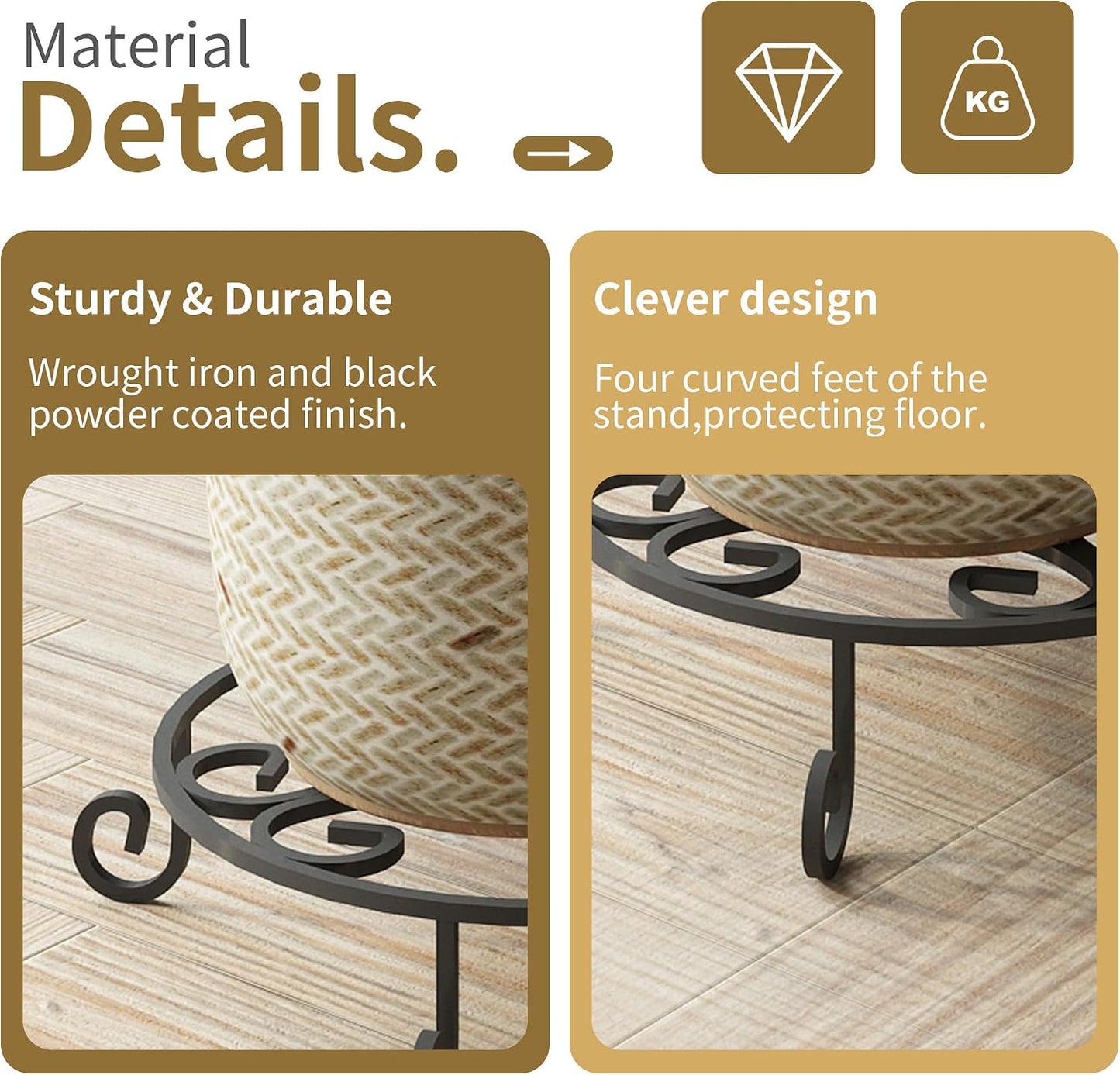PROWORX 2 Pack 10” Diameter Metal Outdoor Plant Stand Indoor, Black Heavy Duty Potted Holder, Round Anti-Rust Wrought