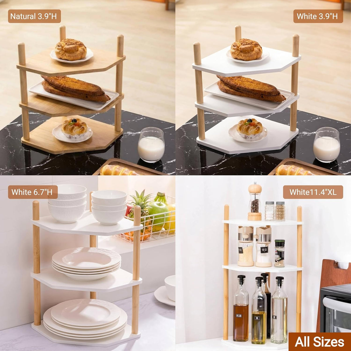 3-Tier Bamboo Corner Shelf,Kitchen Countertop Organizer,Corner Countertop Organizer Shelf, Coffee Bar Organizer,Coffee
