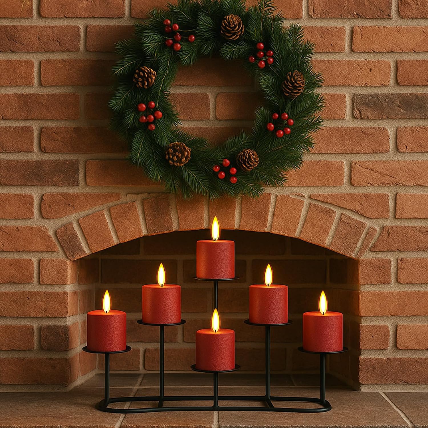 Smtyle Fireplace Christmas Candelabra Candle Holder - Black Matte Geometric Multi Tier Design, Stable Base, Perfect for