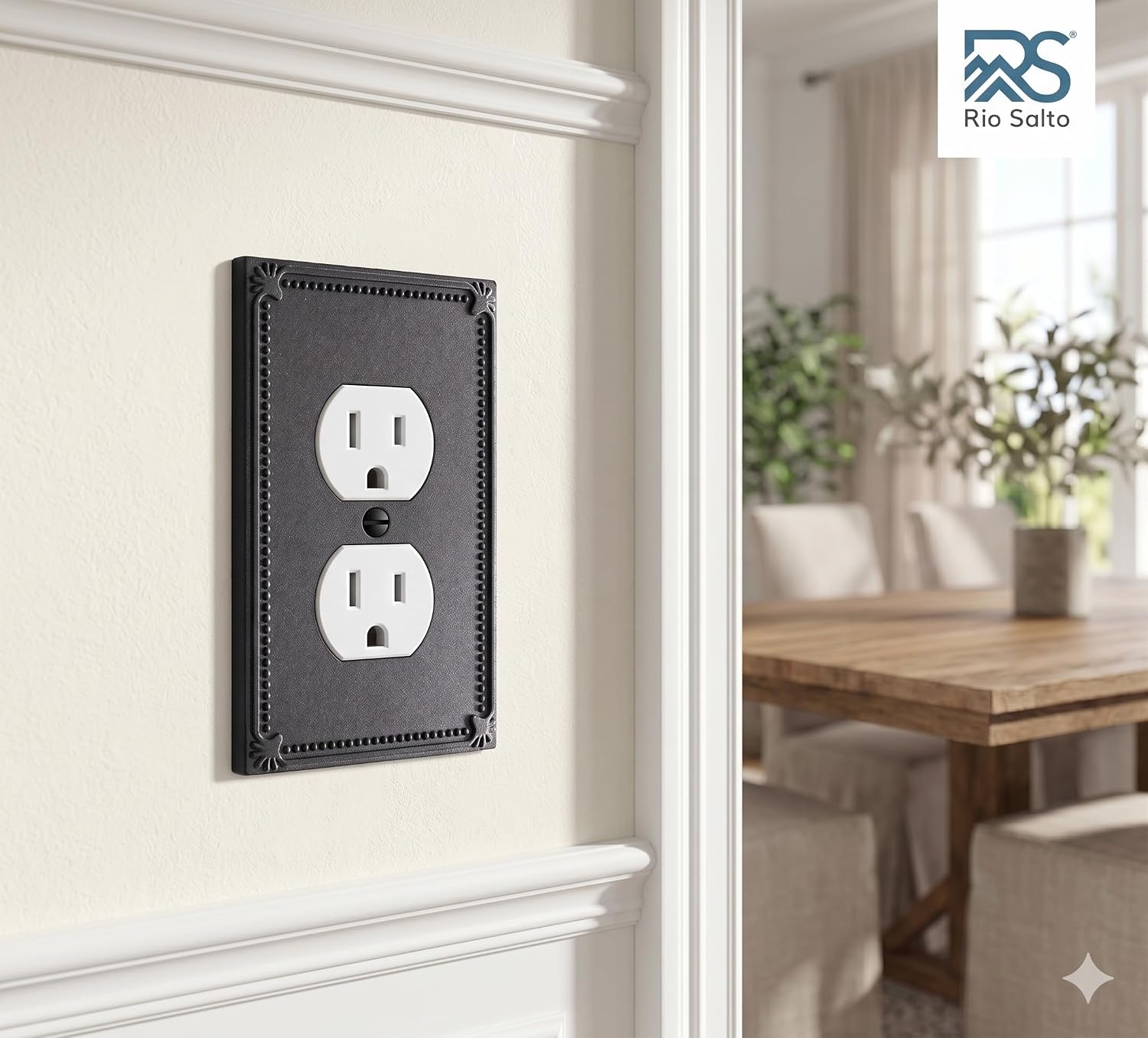 Rio Salto Duplex Outlet Covers Light Switch Cover Plate Outlet Cover Matte Black Metal — Pearl Collection, Midsize