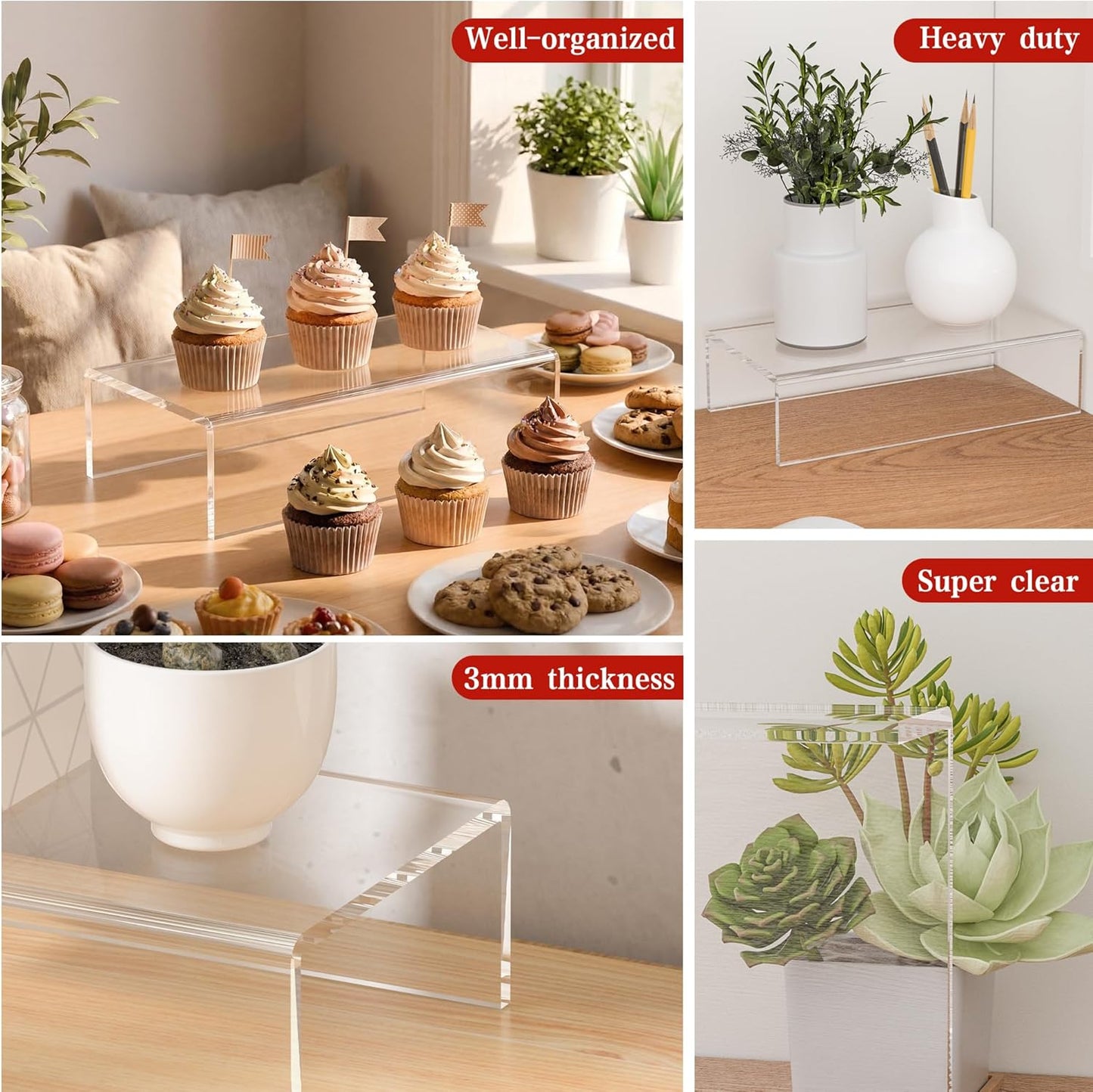 Plants / Acrylic Shelf Riser / Clear / 8 x 4.3 x 2 / Set of 2