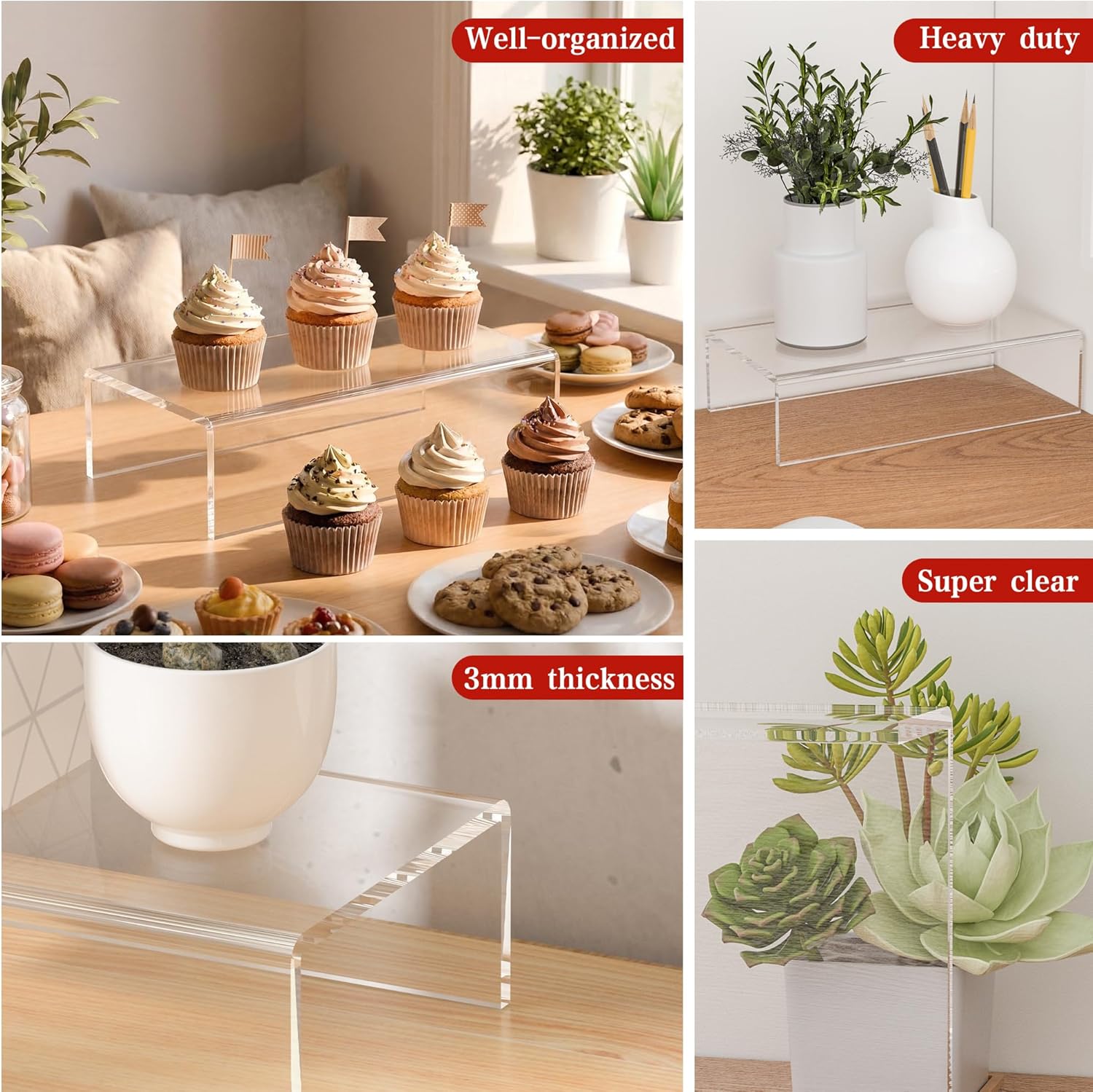 Plants / Acrylic Shelf Riser / Clear / 8 x 4.3 x 2 / Set of 2