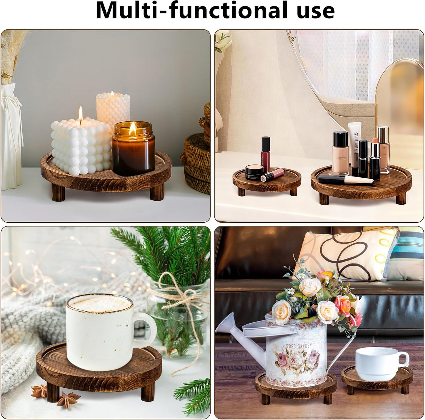 Wooden Display Risers Round Wood Pedestal Stand Mini Plant Tray Stand / Brown / 6 Inch / Set of 3