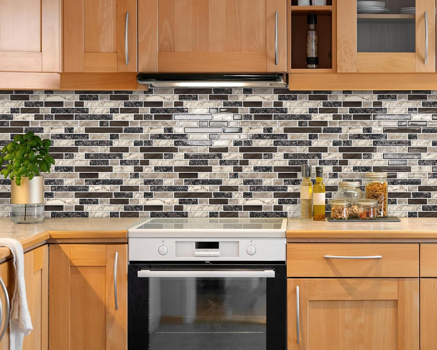Thick Peel and Stick Backsplash Tile " 3D Self Adhesive Marble Tiles / Brown / 12 x 12