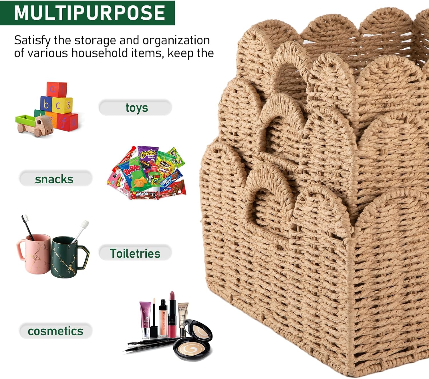 Scalloped Wicker Baskets / Yellow