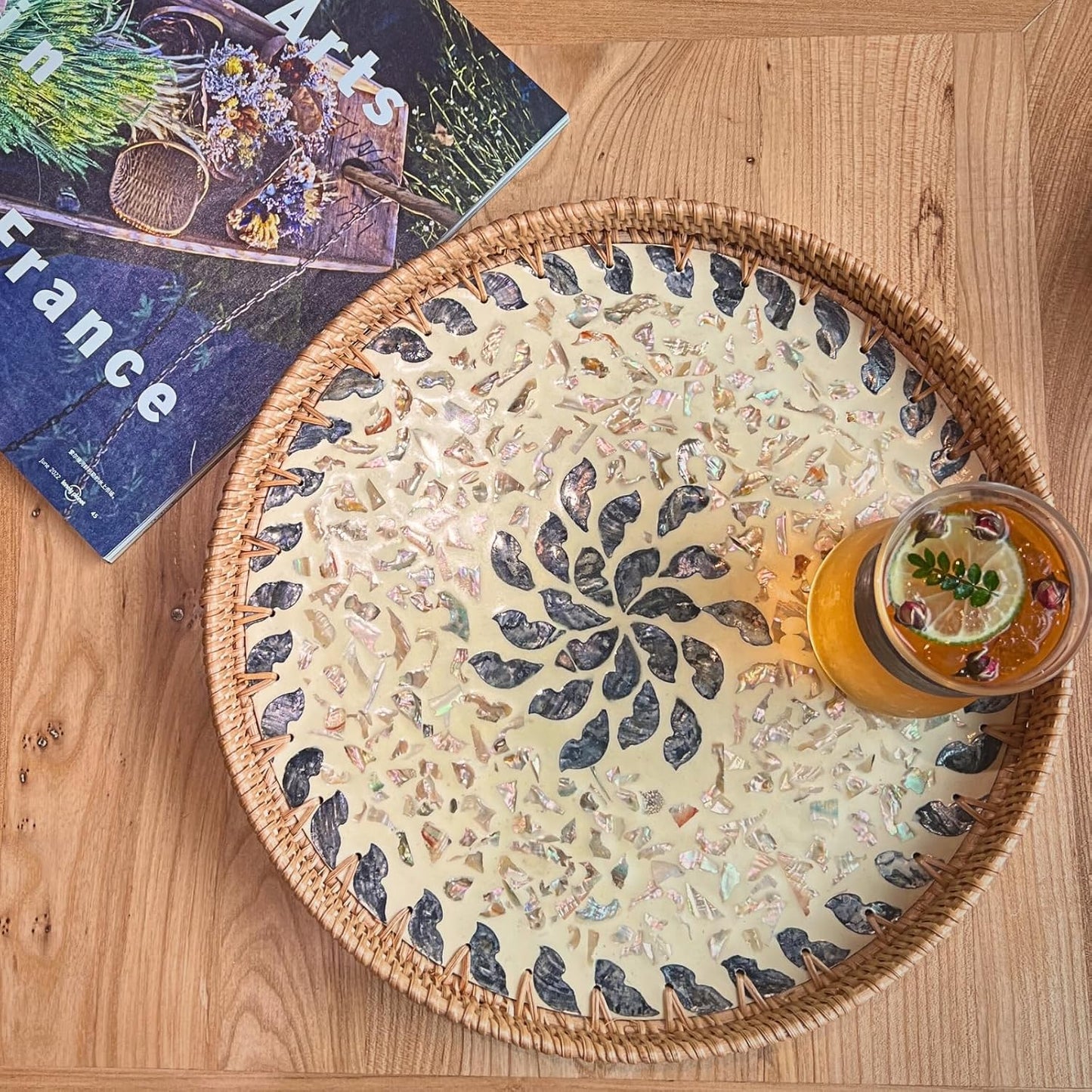 Rattan Serving Tray / Lucky Flower / Set of 12