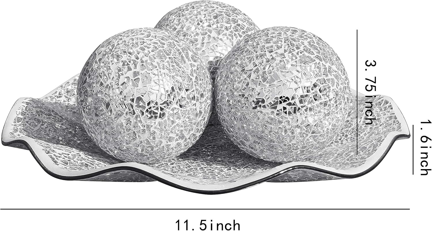 Mosaic Glass Decorative Tray Set / Silver / 11.5 Inch