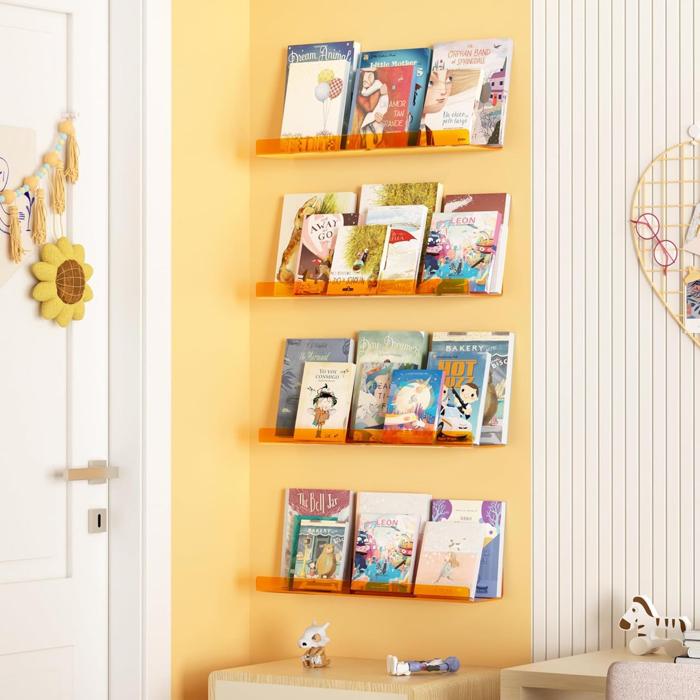 upsimples 4 Pcs 15" Acrylic Shelves for Wall Decor and Display, Orange | Cute Floating Shelf for Perfume, Skincare