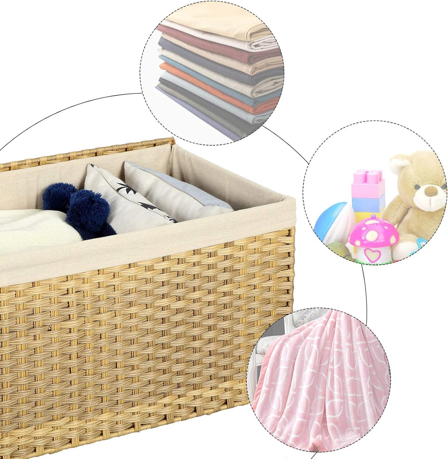 Metal Frame / Woven Blanket Storage Bin / 160 L / Natural
