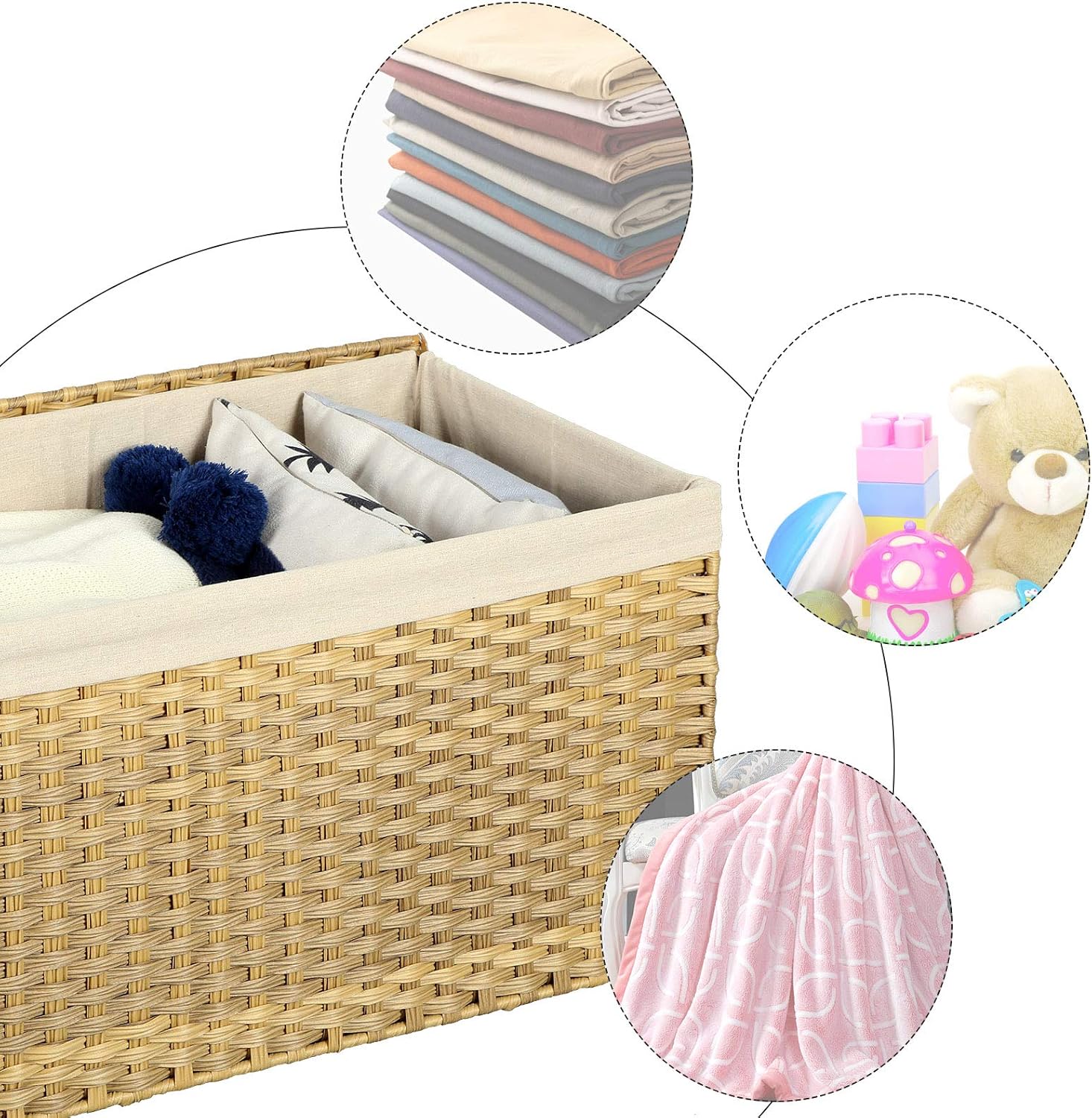 Metal Frame / Woven Blanket Storage Bin / 160 L / Natural