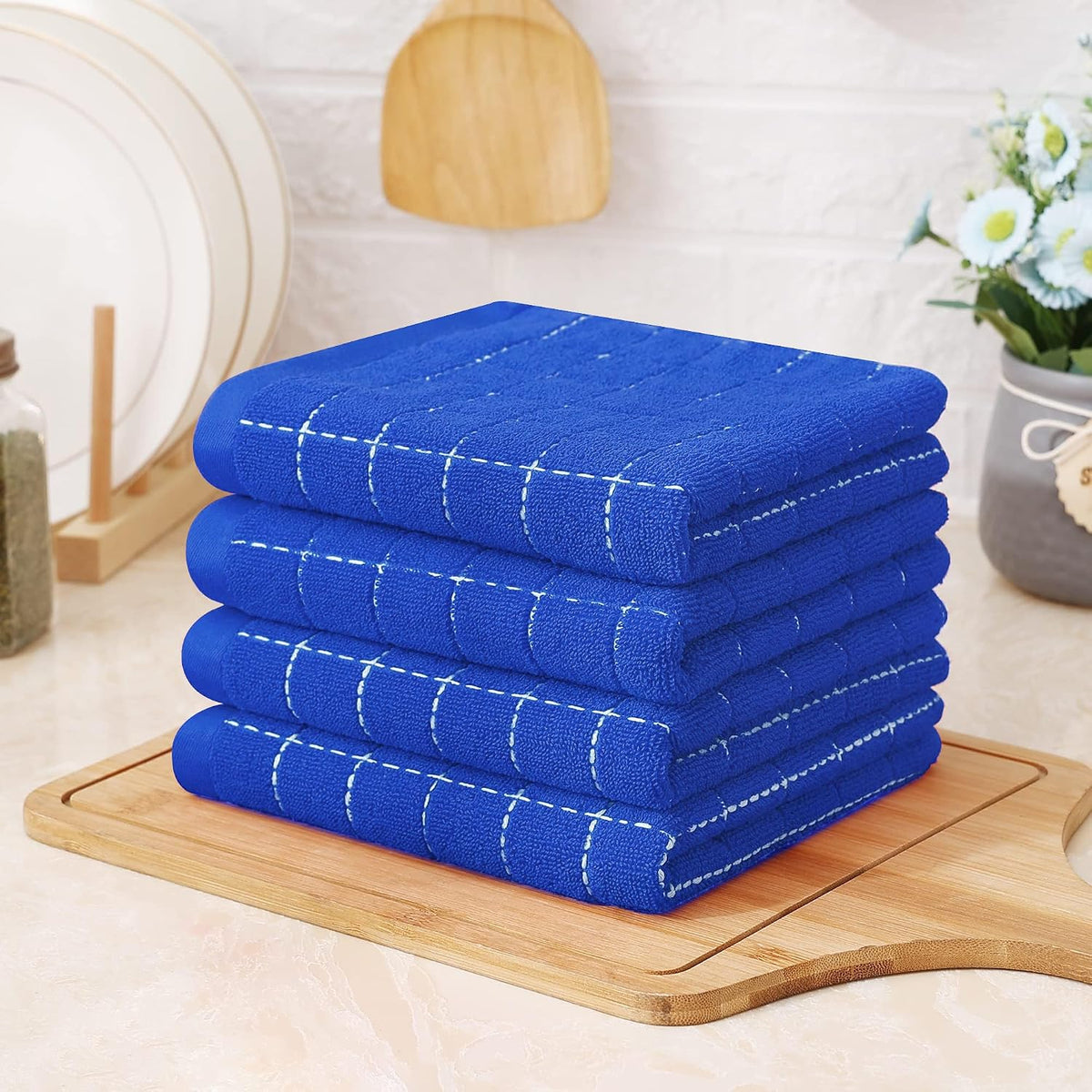 Homaxy 100% Cotton Terry Kitchen Towels, 12 Pack, Blueberry | Ultra Soft and Absorbent Dish Towels for Kitchen