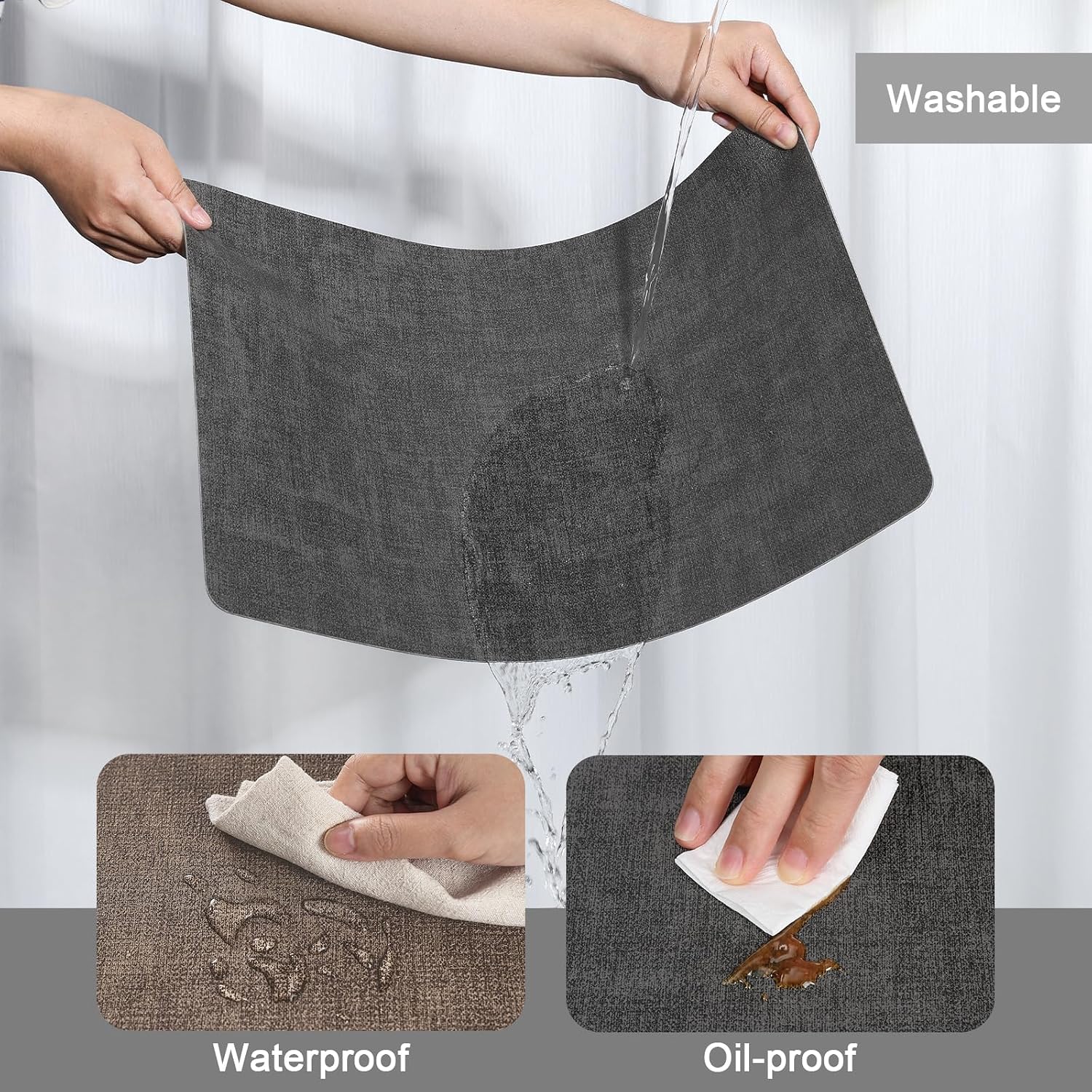 Myir JUN Faux Leather Placemats Set of 6, Dual Sided Waterproof Place Mats | Heat Resistant Wipeable Vinyl Table Mat