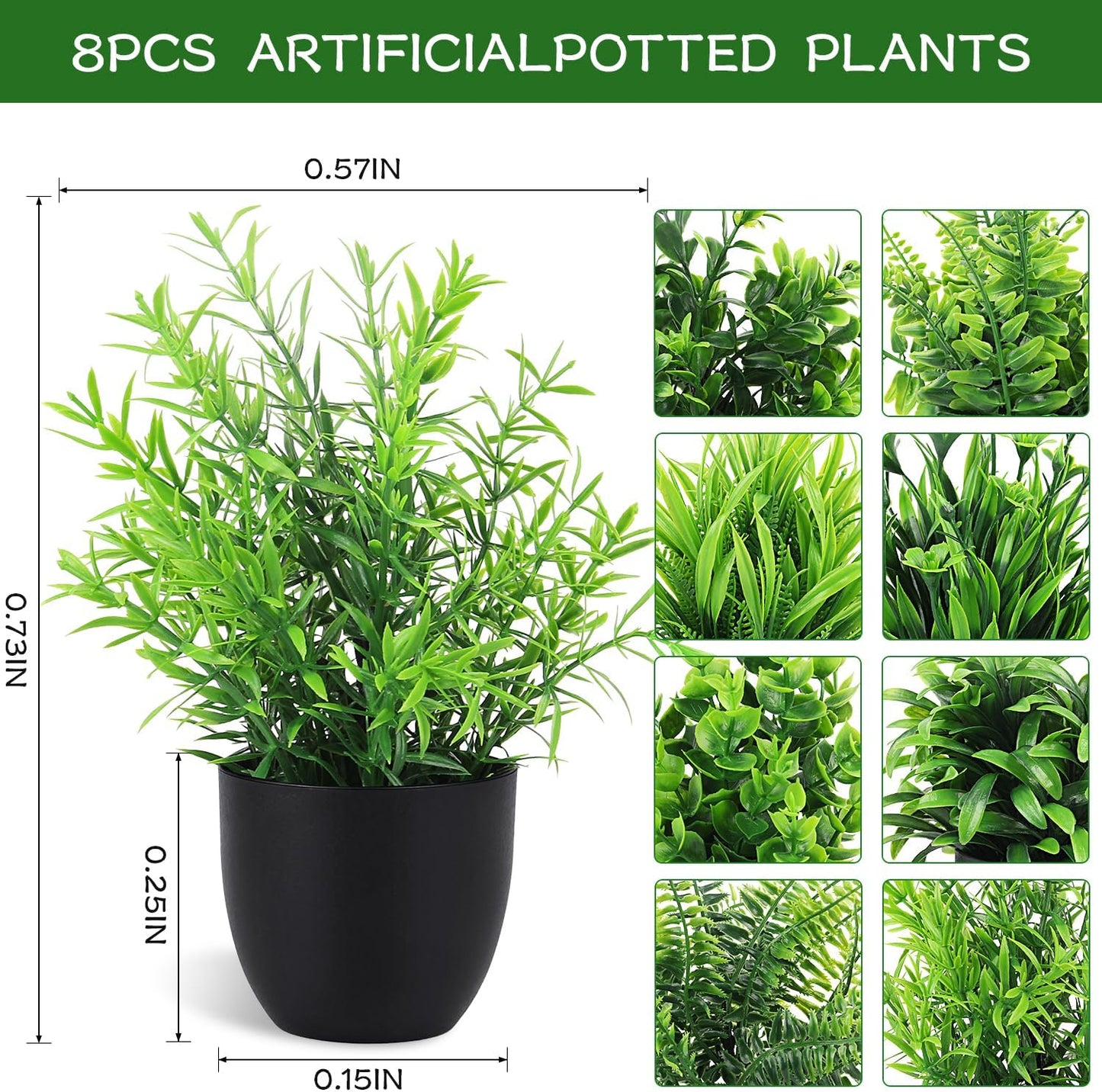 Artificial Plants Mini Fake Plants in Pots / Eucalyptus Black Potted Plant / Set of 8